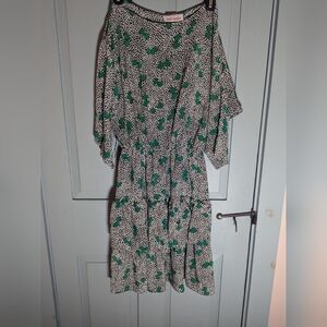 💚 Vicky Vaughn Dress L Vintage Drop Waist feminine White black green